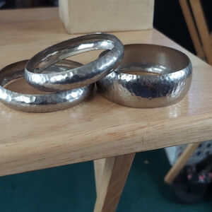 3 Vintage Bangle Bracelets Hammered Silver Tone Chunky